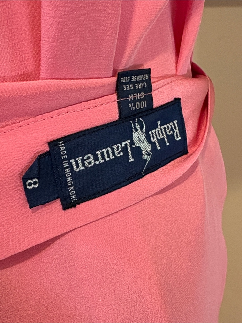 Vintage Ralph Lauren Blue Label 80s Pink Silk Skirt + Blouse Set 6 / 8 *As-Is* - Picture 12 of 16